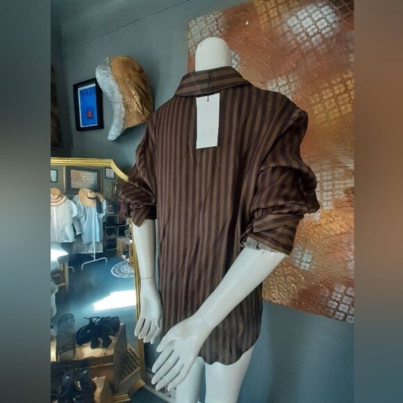 Zara Nwt Striped Satin Button Down Shirt - Picture 4 of 15